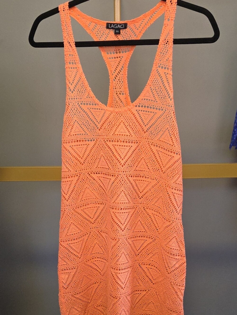 Lagaci Neon Coral Crochet Swim Coverup